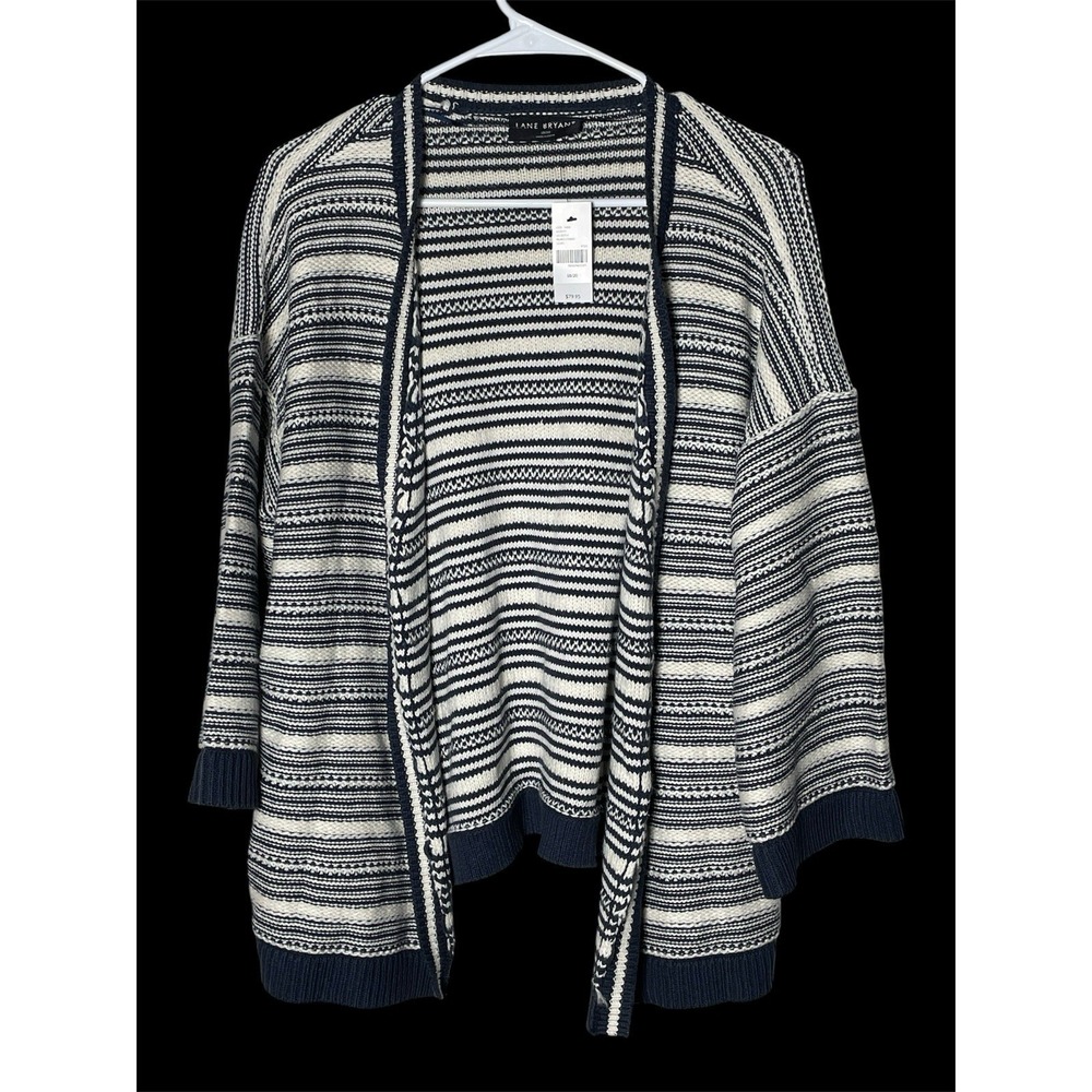 Lane Bryant 18/20 Blue White Striped Knit Cardigan Sweater